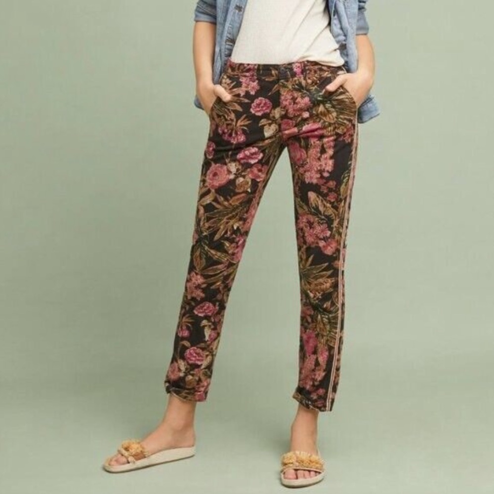 Anthropologie Floral Side Stripe Relaxed Chinos 25